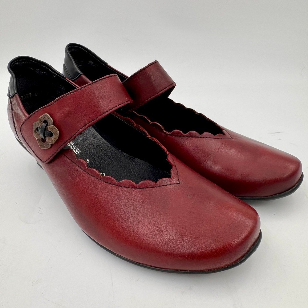 NWOB Remonte Dorndorf Burgundy Leather Scalloped Mary Jane Shoes Women 8.5